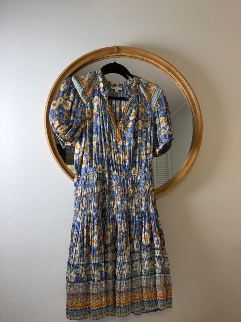 Current Air Blue and‎ Yellow Floral Ruffled Midi Dress comfy summer floral